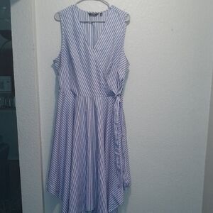 Mlle Gabrielle Blue and White V-neck Asymmetrical Sundress